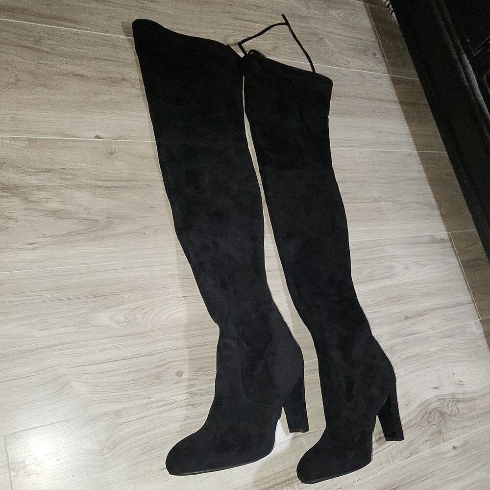 Katy Perry Over the Knee Faux Suede Block Heel Tie‎ Boots Black 8.5M Women
